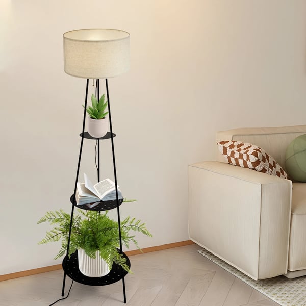 Gulvlampe, 3-niveau hylde, E27 sokkel,Beige