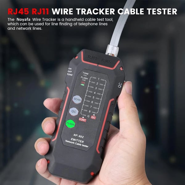 Netværkskabeltester, kontinuitets- og portblinkfunktion, RJ11/RJ45 kompatibilitet,NF-802