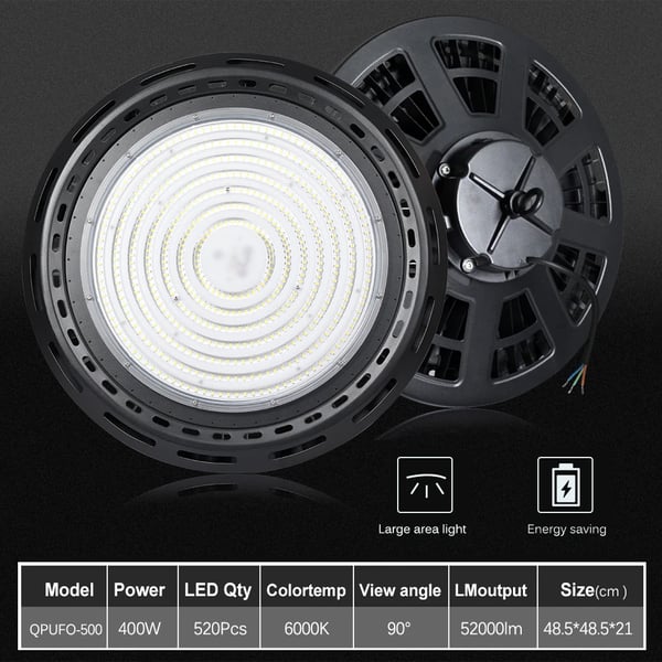 LED Industriel High Bay Lampe, 400W, IP65 Vandtæt, AC 120-277V, 6000K Udsendelsesfarve, 52000lm Lysstrøm