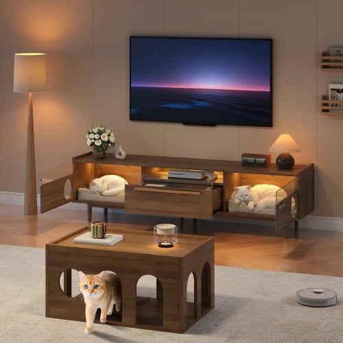 TV-bänk Set, MDF-material, 120 x 40 x 50 cm, Lämplig för TV-apparater upp till 65 tum, Stöder upp till 50 kg, Polerade kanter för säkerhet