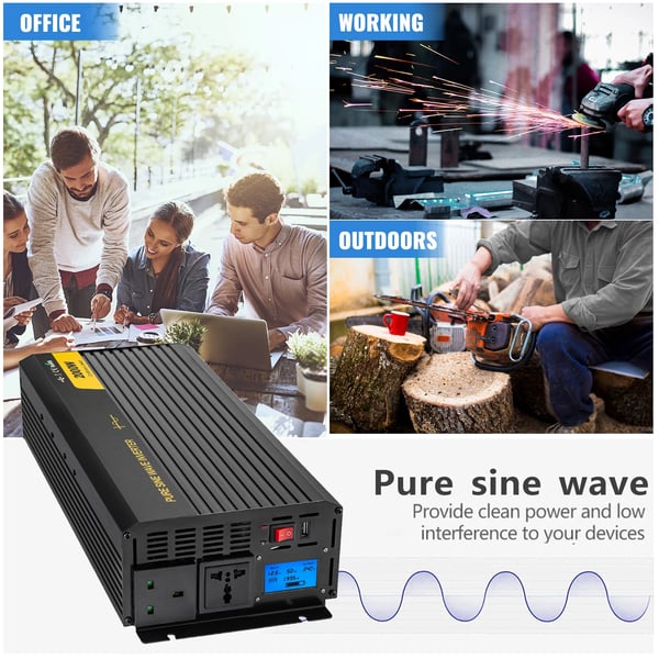 Inverter, 2000 Watt, DC12V Indgang, 4000 Watt Spidskraft, Kompakt Størrelse, Flere Spændingsudgange