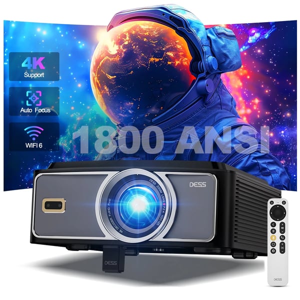 DESS 4K Video Projektor, 200 Tommer Projektion, 38000 Lumen Lysstyrke,sort, EU stik