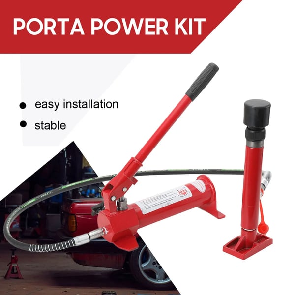 Hydraulisk Porta Power Kit, 4 Tons Kapacitet, Inkluderer Hydraulisk Cylinder, Forlængerrør, Sikker Overbelastningsbeskyttelse, Oliebestandig Finish