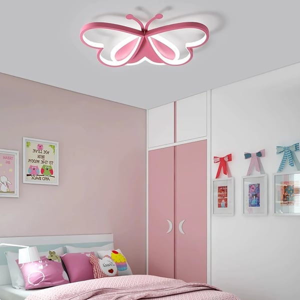 Butterfly Loftlampe 80W LED, 3 Farvemodes, Pink Aluminium & Akryl Design, Perfekt til Soveværelse & Stue, 220V