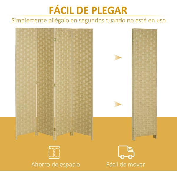 Rumsavdelare, 4-panelersdesign, naturliga material,Brun