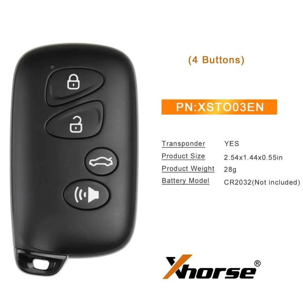 Xhorse XSTO03EN Smart Key, Universel Kompatibilitet, 4 Knap Funktionalitet,sort, 4 knapper