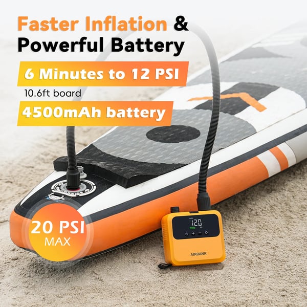 Elektrisk SUP Luftpumpe, 20 PSI Max, Genopladeligt Batteri,D23PRO 4500mAh 14.8V
