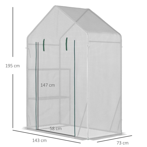 Drivhus, Stålramme, 143 cm x 73 cm x 195 cm, 2 Hylder, Vandtæt Dække, Rulledør