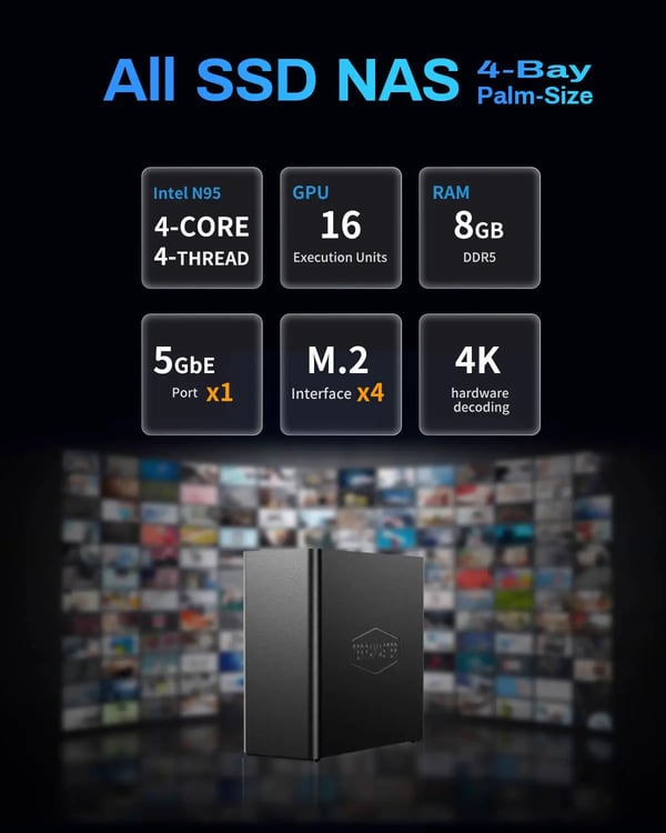 SSD NAS Lagring, N95 Quad Core CPU, 8GB DDR5 RAM, 32TB Kapacitet, 5GbE Ethernet Interface