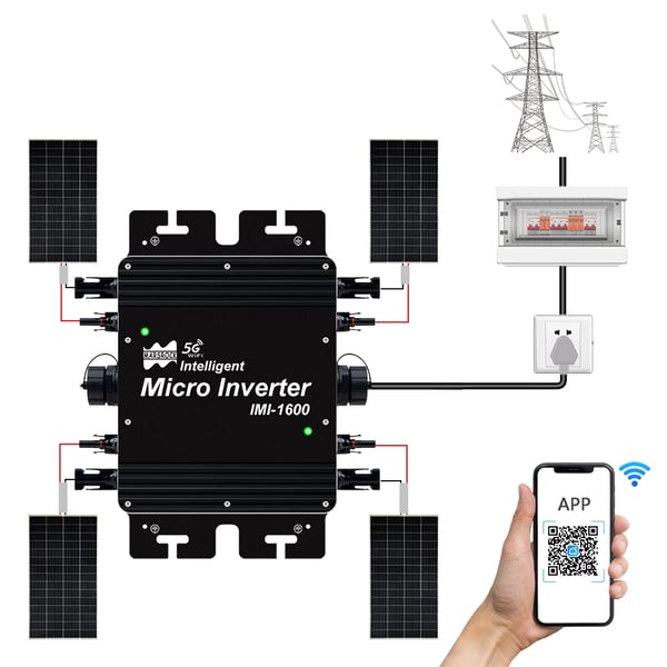 Solarmikroinverter, 1600W udgangseffekt, WiFi-forbindelse,1600W, DC 22-50V, AC 230V