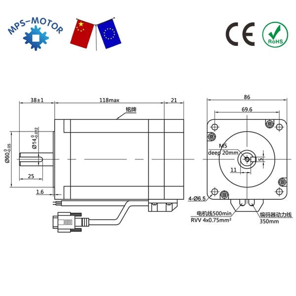 Nema34 Lukket Sløjfe Steppermotor, Høj Holdetorque 8.5N.m, Høj Strøm 6.0A,14 mm