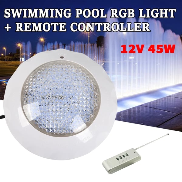 Svømmebassinlys, 45 Watt, 12 Volt, 3000 Lumen, RGB Lyskilde, Fjernbetjening