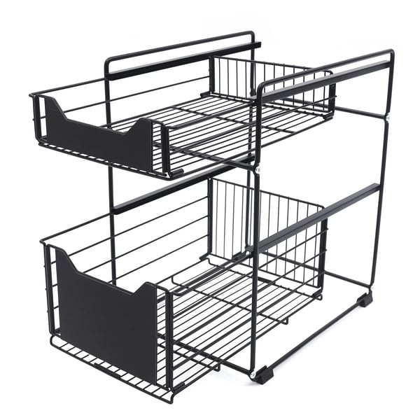 Køkkenskabsorganisator, Kulstofstål Konstruktion, 2-Niveau Design, Alsidig Brug, Let at Rengøre, Fritstående Installation