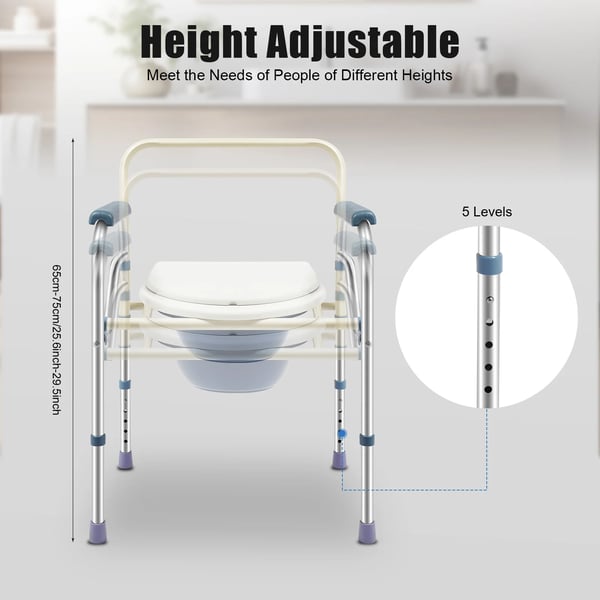 Toiletstol, Justerbar Højde, Sammenklappeligt Design,MULTI