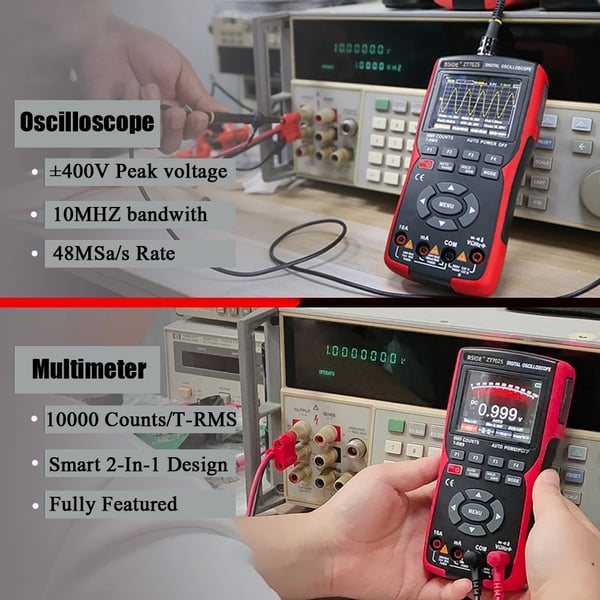 Digital Oscilloskop Multimeter, 2,8 tommer IPS Farve LCD, 10MHz Båndbredde, 48MSa/s Sampling Rate,ZT-702S