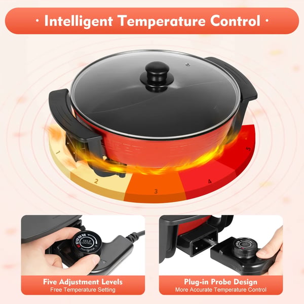 Elektrisk Hot Pot, 6L Kapacitet, 1360W Effekt, Justerbar Temperaturkontrol,sort