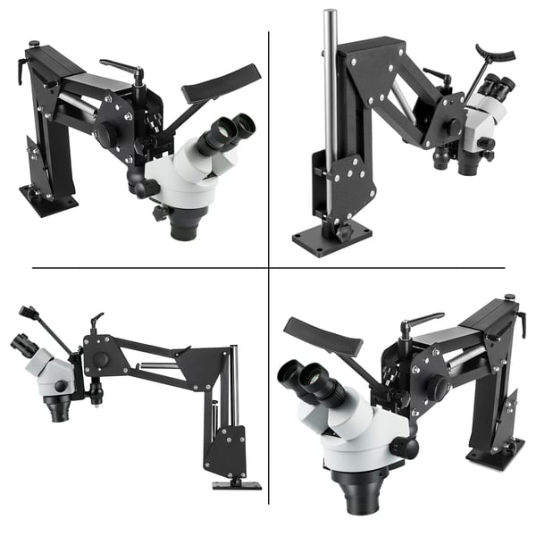 Smyckesmikroskop, 0.7X-4.5X kontinuerlig zoom, 95-300 mm arbetsavstånd, 5.1-33 mm synfält, 0.5X objektivlins, ergonomisk design