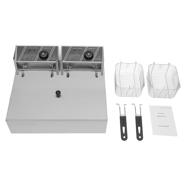 Enkeltcylinder frituregryde, 3.2KW, 12.7QT kapacitet, 220V, justerbar temperatur, dimensioner 55cm x 43cm x 27.8cm