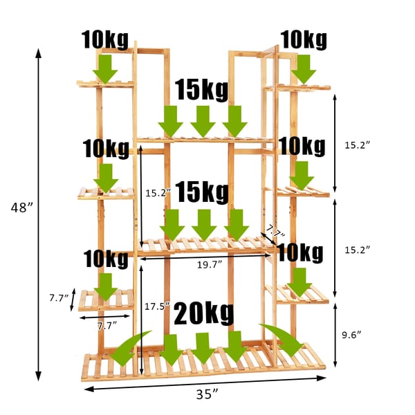 Planteholder, 9-lags bambusorganisator, pladsbesparende design,Guld