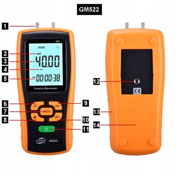 Differentialmanometer, Digital tryckmätning, USB-anslutning,GRÅ