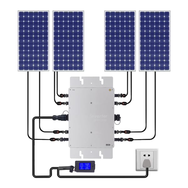 Mikroinverter, 1200W strøm, 110V/220V udgang, vandtæt IP65, kompatibel med 30V/36V paneler, kompakte dimensioner