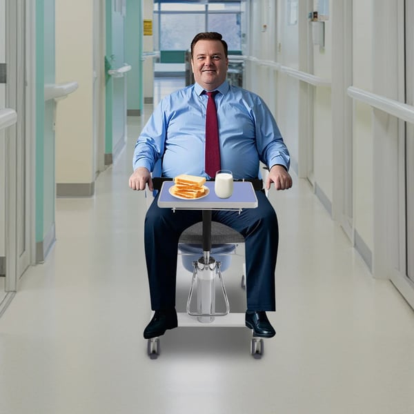 Patientløftestol, belastningskapacitet 100 kg, justerbar højde 76-94 cm, bredde 70 cm, sædehøjde 42-60 cm, vægt 21 kg