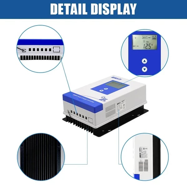Solcelleladekontrol, MPPT-teknologi, dobbelt displayfunktion,48 V, 60A, 48V-60A-E