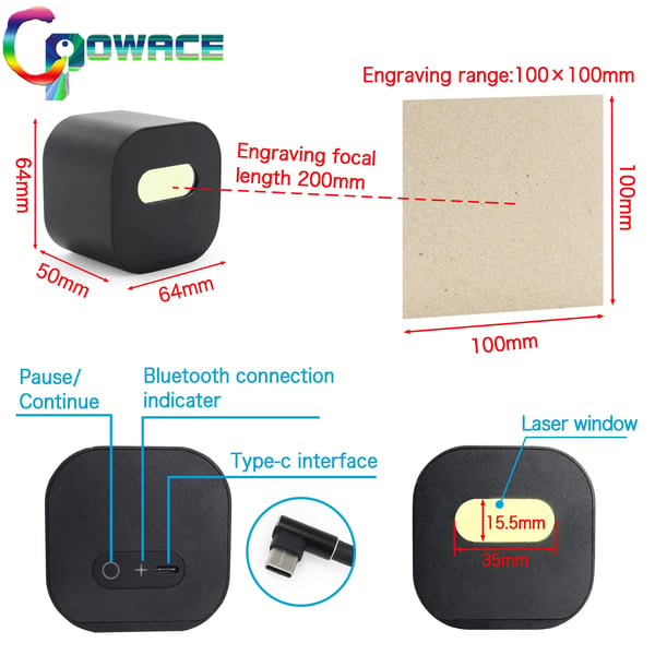Mini Laserskärare, 1.6W Laser Effekt, Trådlös Bluetooth Kontroll