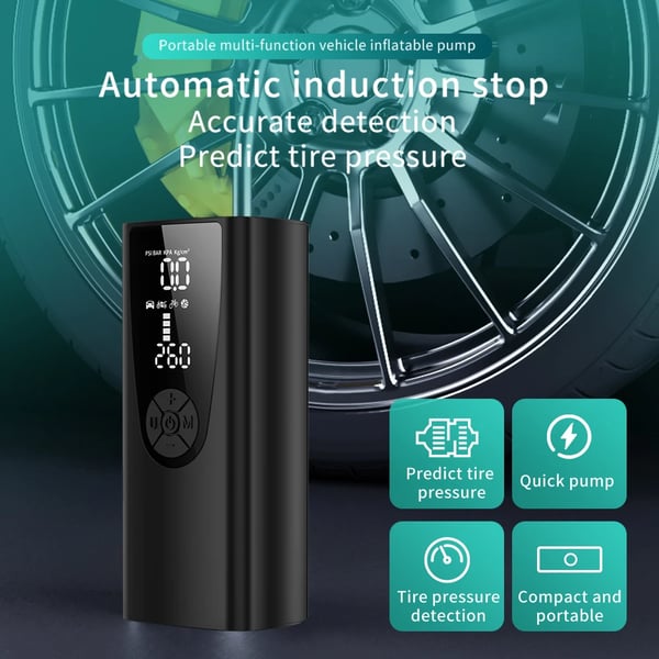 Bærbar oppustningspumpe, batterikapacitet 8000mAh, justerbart tryk op til 150 PSI, vægt 1,5 lbs, dimensioner 10 x 4 x 3 tommer, USB-C genopladelig