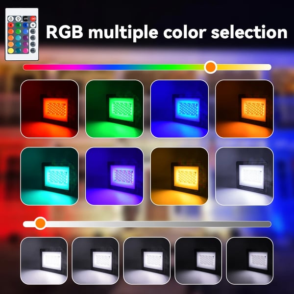 Flomlys, Vandtæt, Justerbar Beslag,100W, RGB