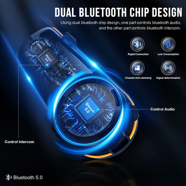 Motorcykel Intercom Headset, 10 Rytter Support, Maksimal Intercom Afstand 500-1000m, Bluetooth Forbindelse, 900mAh Batteri