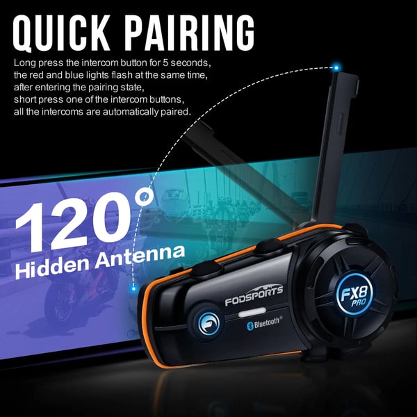 Motorcykelhjelm Bluetooth headset, 8 ryttere intercom, 500-1000m rækkevidde, støjreduktion