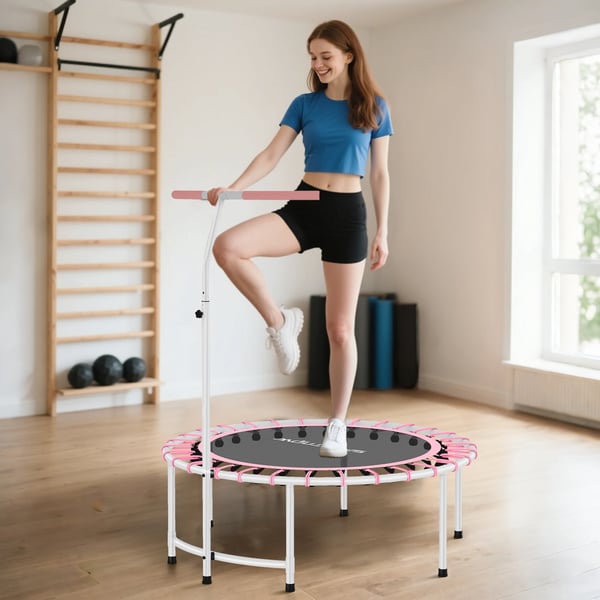 Fitness Trampolin, Stålramme, Justerbart Håndtag,Rød