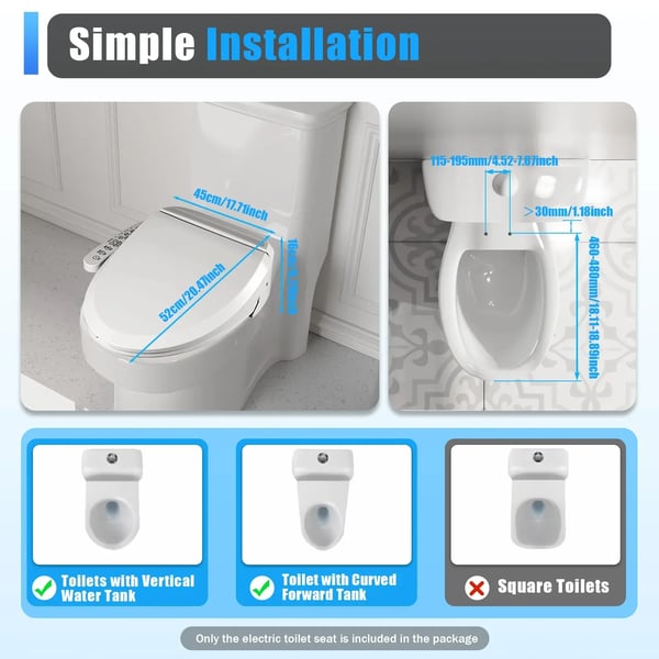 Bidet-wc-istuin, lämmitettävä istuin, säädettävä veden lämpötila,VALKOINEN