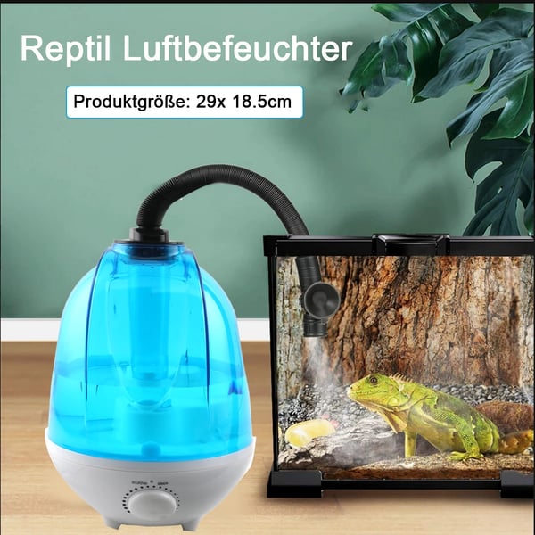 Reptilfuktare, 4L kapacitet, 300 mL/h fuktighetsgrad, 25W effekt, ljudnivå 35 dB(A), mått 29x18,5 cm