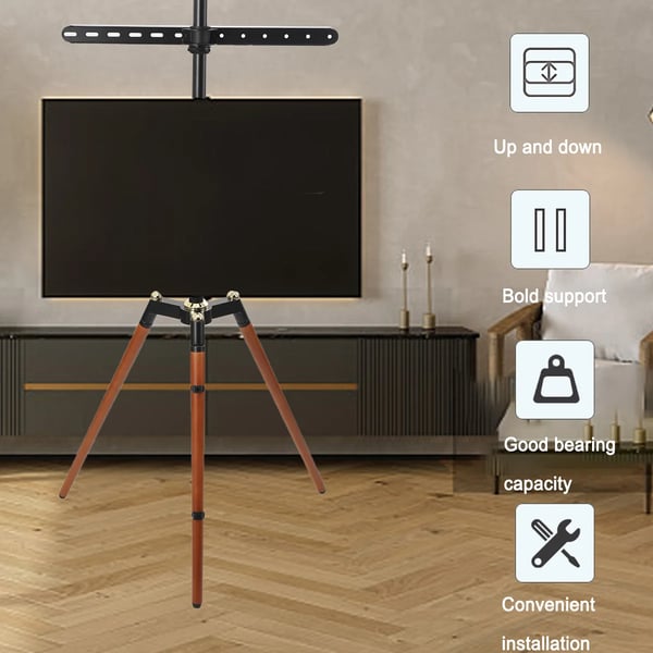TV Beslag, Bøgtræ og Gunmetal Design, Passer til 32 til 65 Tommer, 70° Lateral Rotation, Højdejusterbar, Bor-fri Installation