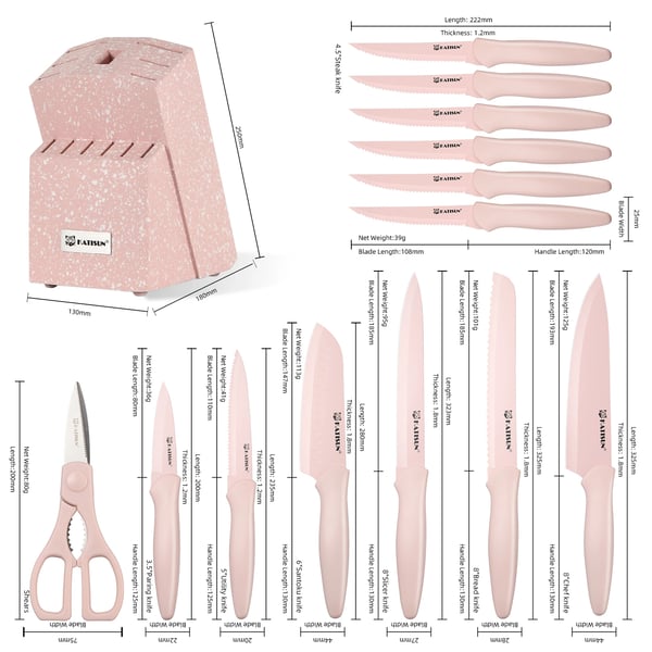 Køkkenkniv Sæt, Kulstofstål Blade, Ergonomiske Håndtag,Pink
