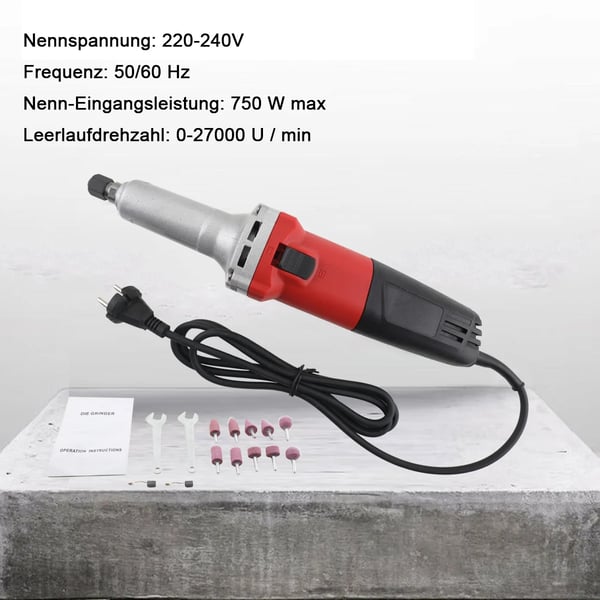 Mini elektrisk slibeværktøj, 750W effekt, variabel hastighedskontrol, 0-27000 RPM