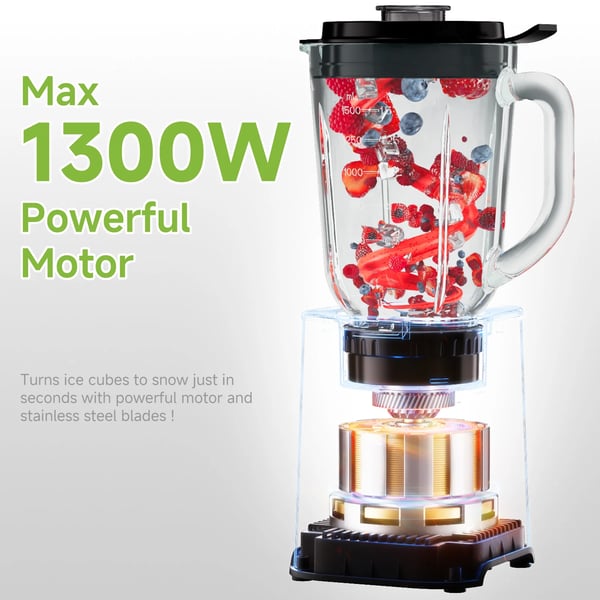 Smoothie Blender, 1300W Motor, 6-Kops Glasbeholder,EU stik, TB003