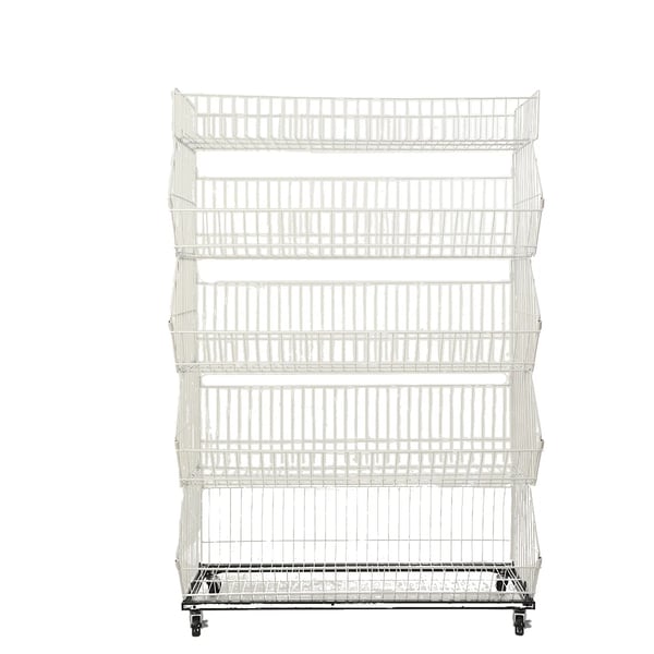 Förvaringskorgställ, 5 lager, 900 x 430 x 1360 mm, Belastning 25 kg per lager, Mobil med hjul, Stapelbar design