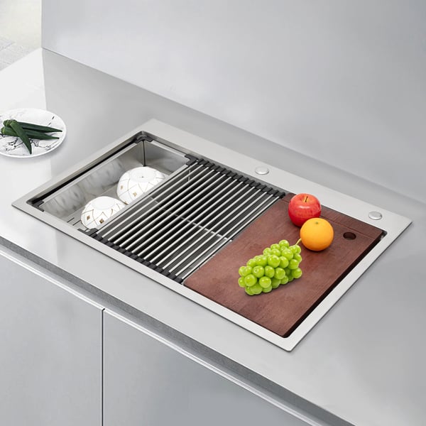 304 Rustfrit Stål Køkkenvask, Stor 33 Tommer Størrelse, Enkelt Skål Design,Sølv