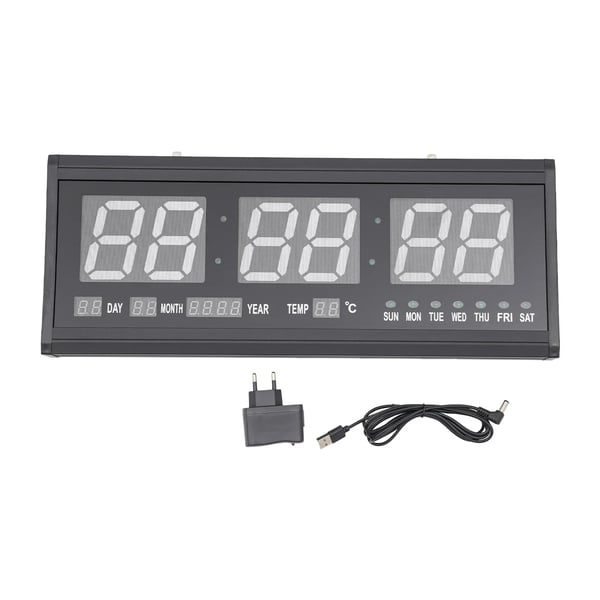Väggklocka, Högkvalitativ aluminiumlegering, Överdimensionerad LED-display, Visar tid och temperatur, Stöder väggmontering, Tyst drift