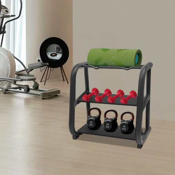Kettlebell Opbevaringsreol, Holdbart Design, Pladsbesparende Funktioner,sort