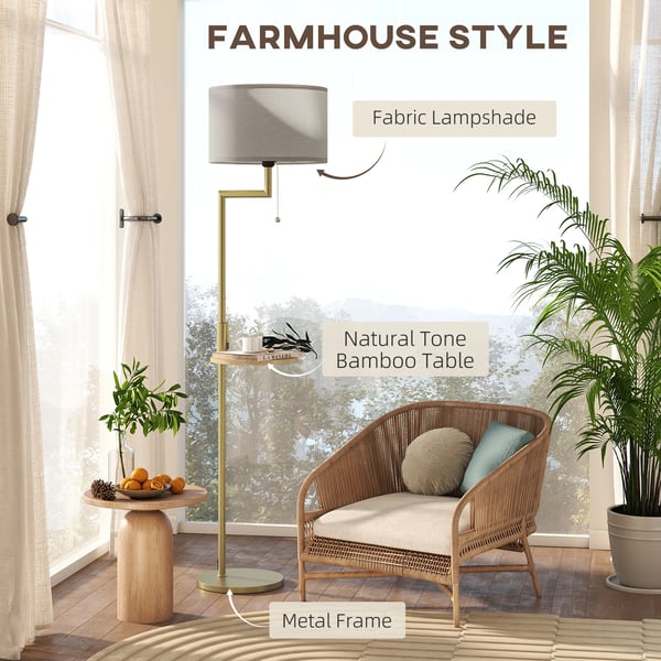 Gulvlampe, 31-40W Watt, 220V Spænding, E27 Sokkeltype, Syntetisk Linned Materiale, Højde 60 tommer