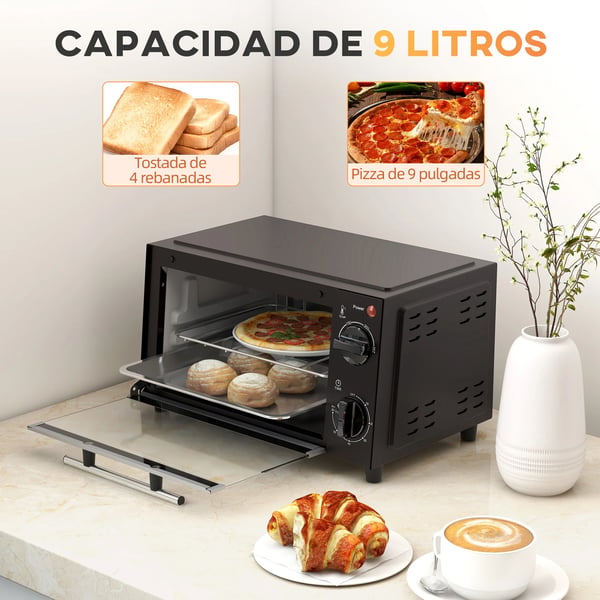 Mini elektrisk ovn, 11-20L kapacitet, justerbar temperatur, 750W effekt,35x24.6x20 cm, Sort, EU