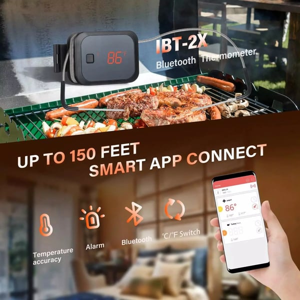 Bluetooth Kødtermometer, Dobbelt Prober, Temperatur Alarm,Som billede