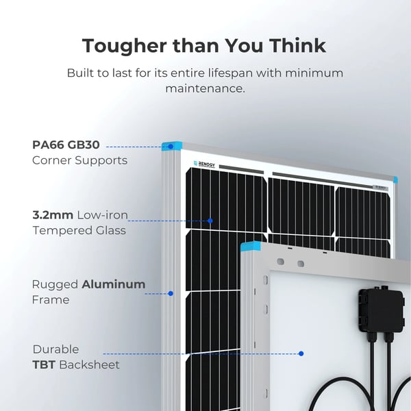 Solpanel, høj effektivitet konverteringsrate, monokrystallinsk silicium, holdbar konstruktion, velegnet til campingvogne og både, miljøvenlig energi