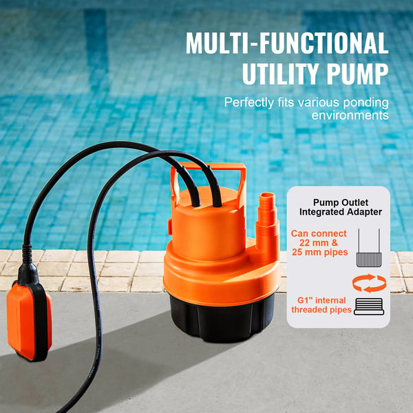 Utility Pumpe, 1585 GPH Flow Rate, 23 ft Max Højde,320W 1585 GPH
