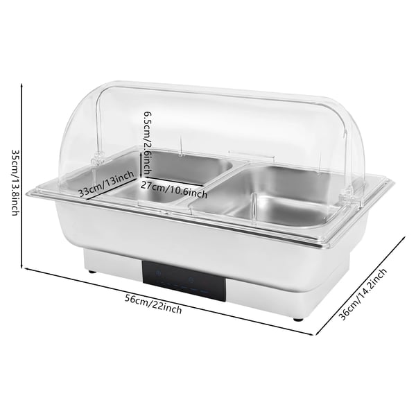 Elektrisk Chafing Dish, Rustfrit Stål Konstruktion, 2 Madpander,Sølv