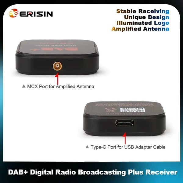 DAB Radio Modtager, Dobbelt Tuner, Digital Audio Broadcasting, Understøtter Android 11/12/13, Støjfri Transmission, CE Certificeret